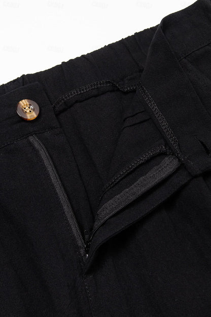 Men's Pleated Chino Shorts with Cuffed Hem and Side Pockets