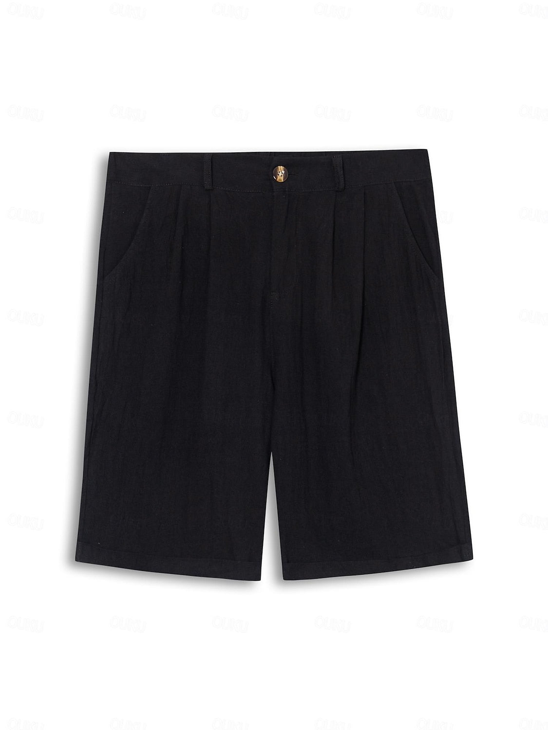 Men's Pleated Chino Shorts with Cuffed Hem and Side Pockets