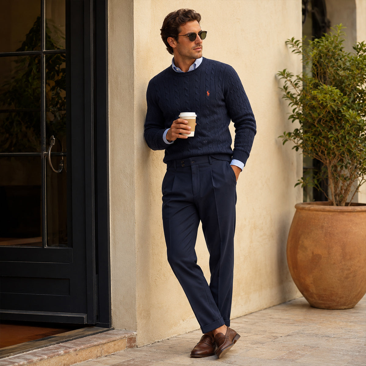 Men's Pleated Dress Pants with Tapered Leg and Cuffed Hem