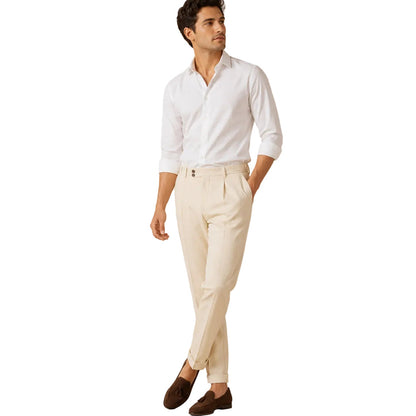 Men's Pleated Dress Pants with Tapered Leg and Cuffed Hem