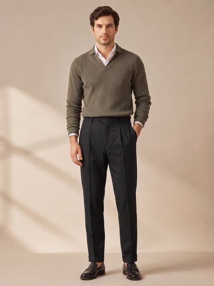 Men's Pleated Dress Pants with Tapered Leg and Cuffed Hem