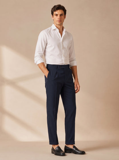 Men's Pleated Dress Pants with Tapered Leg and Cuffed Hem