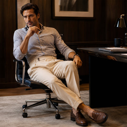 Men's Pleated Dress Pants with Tapered Leg and Cuffed Hem