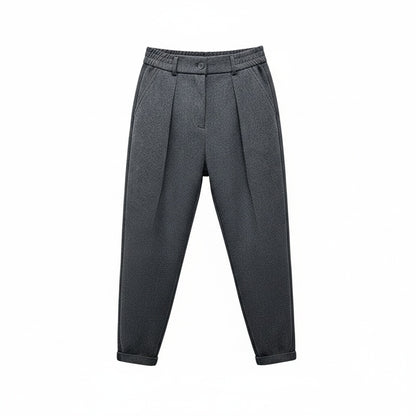 Men's Pleated Tapered Trousers with Elastic Waistband