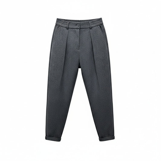 Men's Pleated Tapered Trousers with Elastic Waistband