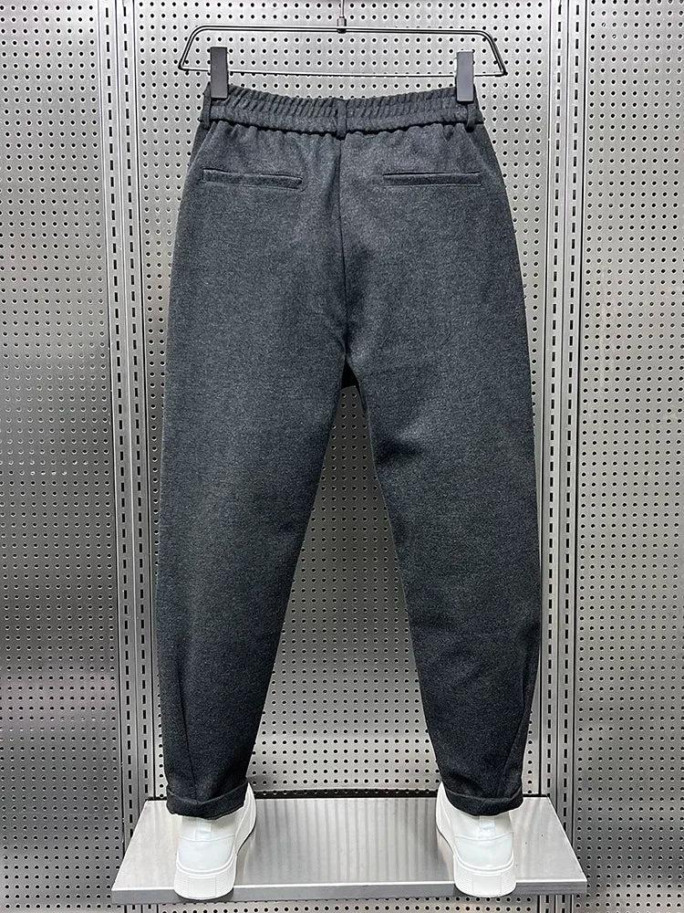 Men's Pleated Tapered Trousers with Elastic Waistband