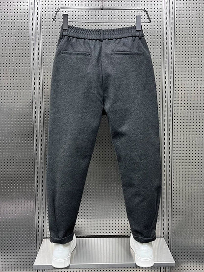 Men's Pleated Tapered Trousers with Elastic Waistband