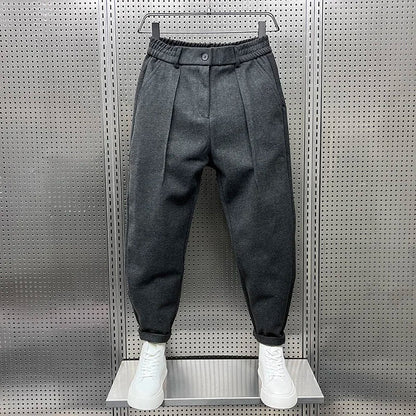 Men's Pleated Tapered Trousers with Elastic Waistband
