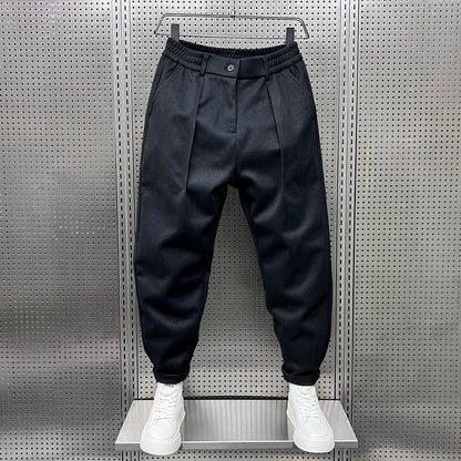 Men's Pleated Tapered Trousers with Elastic Waistband