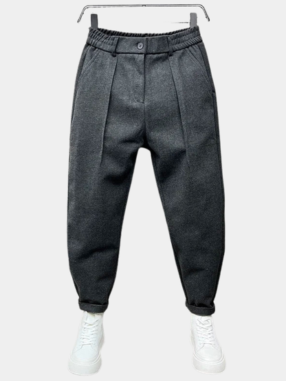 Men's Pleated Tapered Trousers with Elastic Waistband