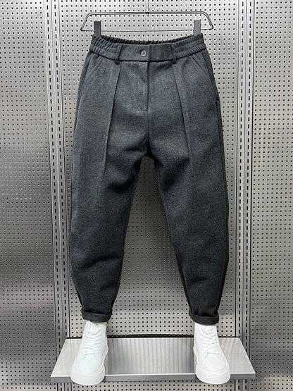 Men's Pleated Tapered Trousers with Elastic Waistband