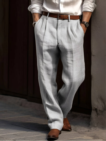 Men's Pleated Trousers with Wide Leg Fit and Elastic Waist
