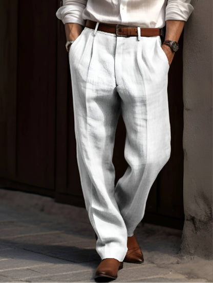 Men's Pleated Trousers with Wide Leg Fit and Elastic Waist