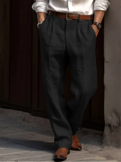Men's Pleated Trousers with Wide Leg Fit and Elastic Waist
