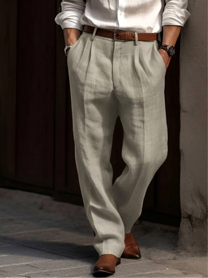 Men's Pleated Trousers with Wide Leg Fit and Elastic Waist