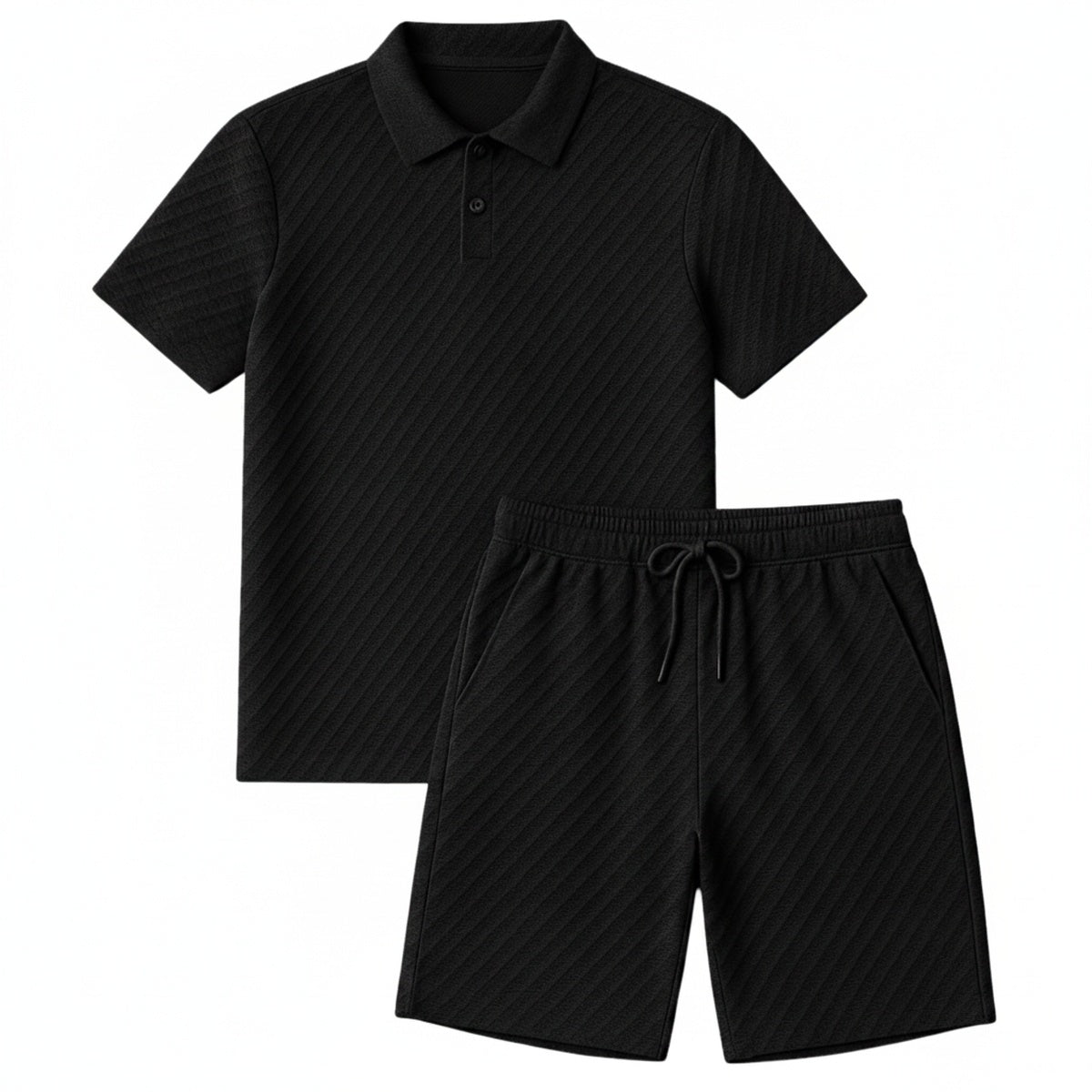 Men's Polo Shirt and Shorts Set Short Sleeve with Textured Pattern