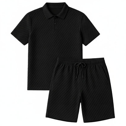 Men's Polo Shirt and Shorts Set Short Sleeve with Textured Pattern