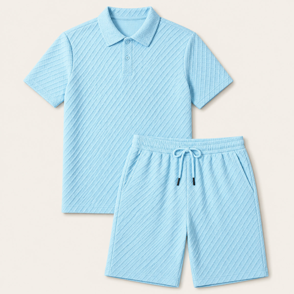 Men's Polo Shirt and Shorts Set Short Sleeve with Textured Pattern