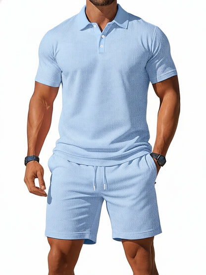 Men's Polo Shirt and Shorts Set with Short Sleeves and Collar