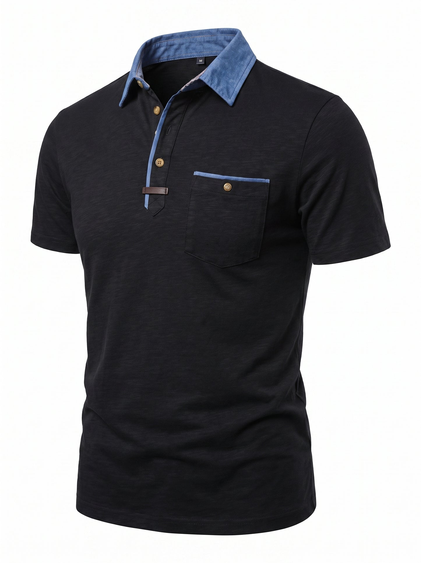 Men's Polo Shirt Short Sleeve with Contrast Collar and Chest Pocket
