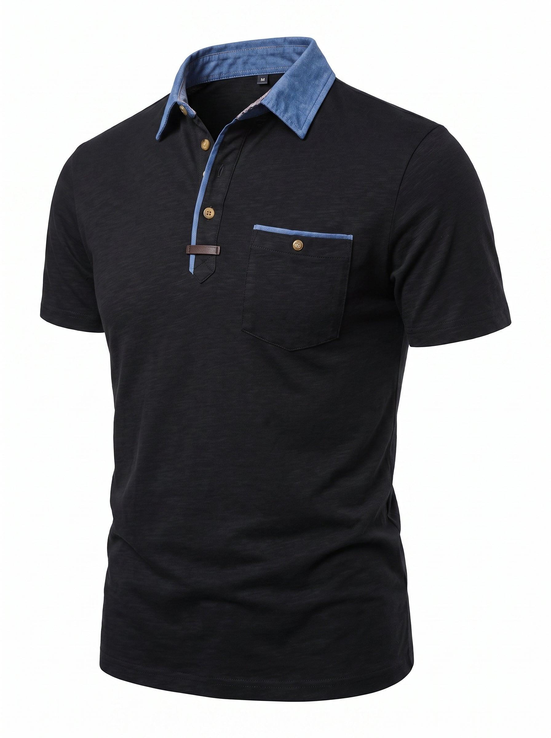 Men's Polo Shirt Short Sleeve with Contrast Collar and Chest Pocket