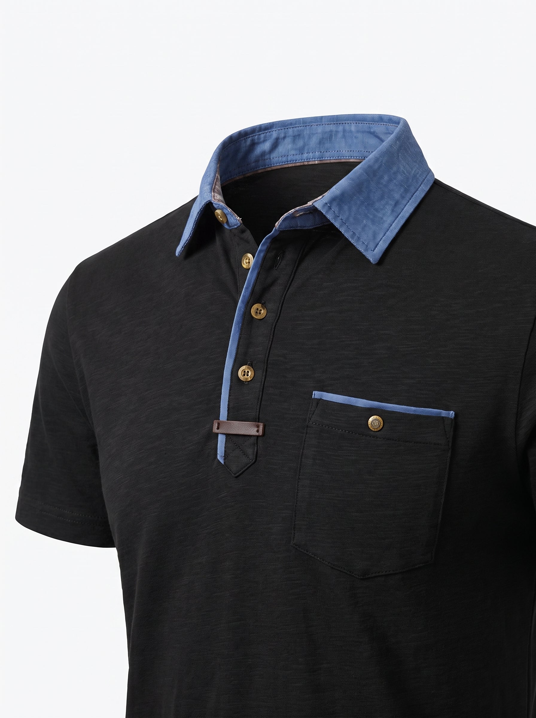 Men's Polo Shirt Short Sleeve with Contrast Collar and Chest Pocket
