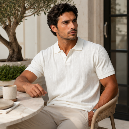 Men's Polo Shirt Short Sleeve with Diamond Textured Pattern