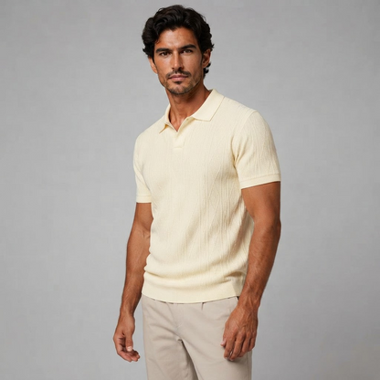 Men's Polo Shirt Short Sleeve with Diamond Textured Pattern
