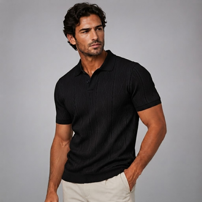 Men's Polo Shirt Short Sleeve with Diamond Textured Pattern