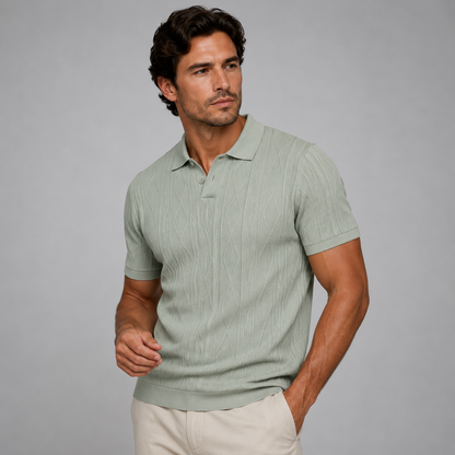 Men's Polo Shirt Short Sleeve with Diamond Textured Pattern