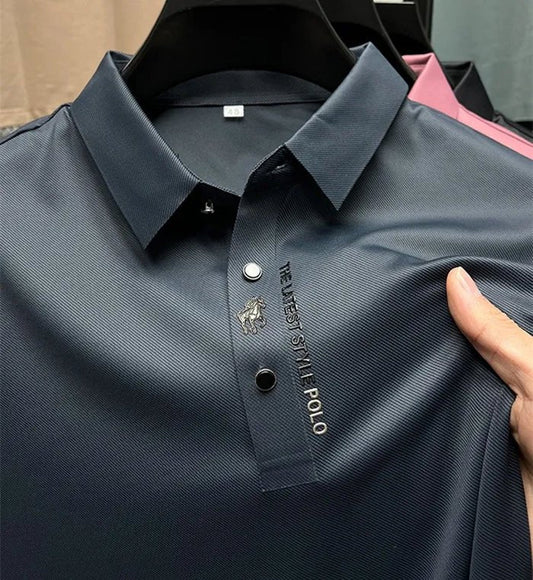 Men's Polo Shirt Short Sleeve with Spread Collar and Button Placket