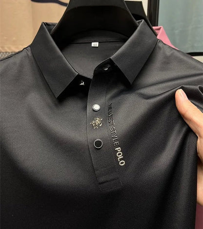 Men's Polo Shirt Short Sleeve with Spread Collar and Button Placket