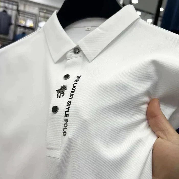 Men's Polo Shirt Short Sleeve with Spread Collar and Button Placket