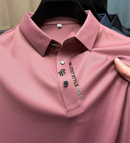 Men's Polo Shirt Short Sleeve with Spread Collar and Button Placket