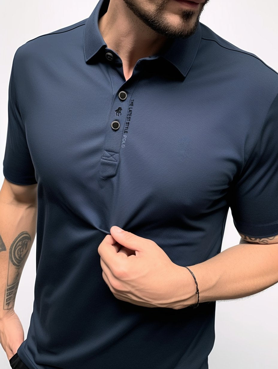 Men's Polo Shirt Short Sleeve with Spread Collar and Button Placket