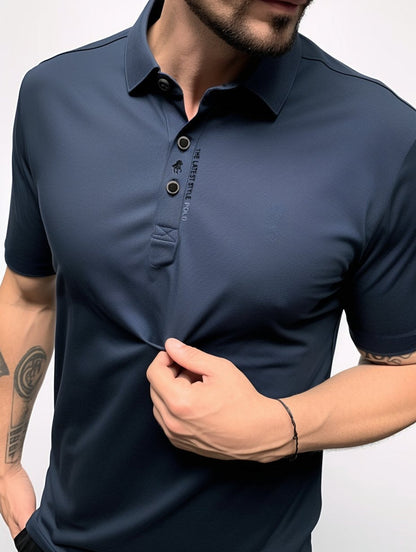 Men's Polo Shirt Short Sleeve with Spread Collar and Button Placket