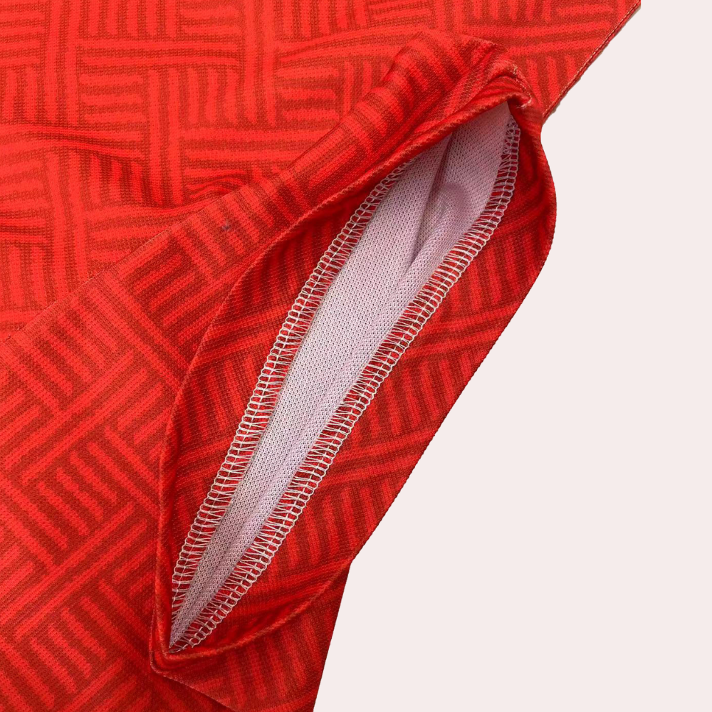 Men's Polo Short Set with Zip Collar and Geometric Texture