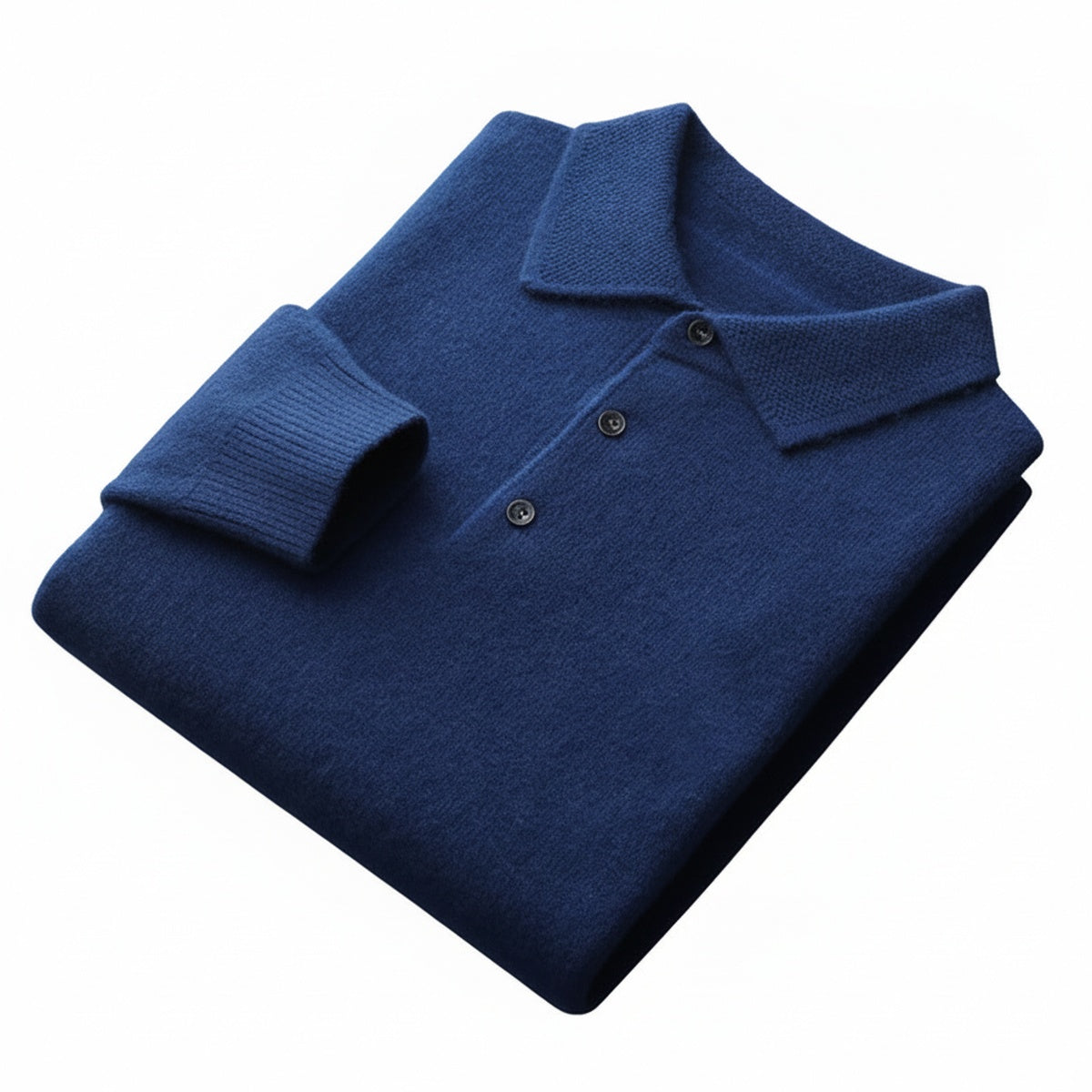 Men's Polo Sweater with Knit Collar and Button Placket