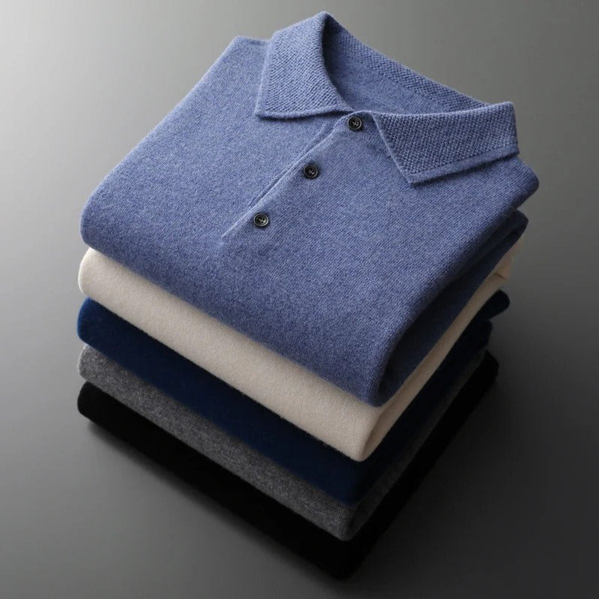 Men's Polo Sweater with Knit Collar and Button Placket