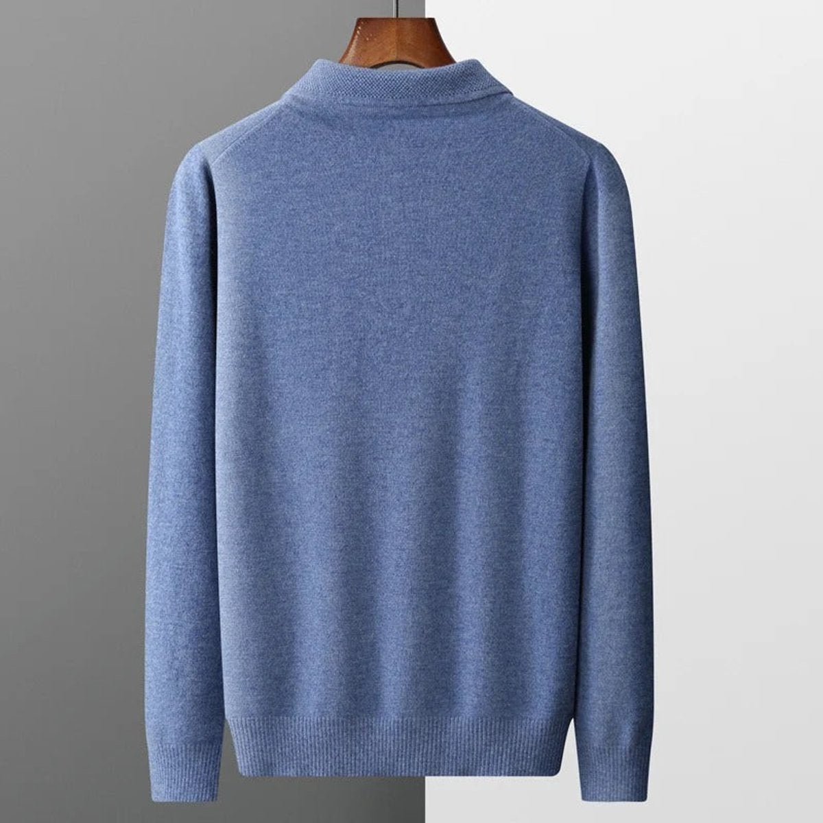Men's Polo Sweater with Knit Collar and Button Placket