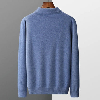 Men's Polo Sweater with Knit Collar and Button Placket