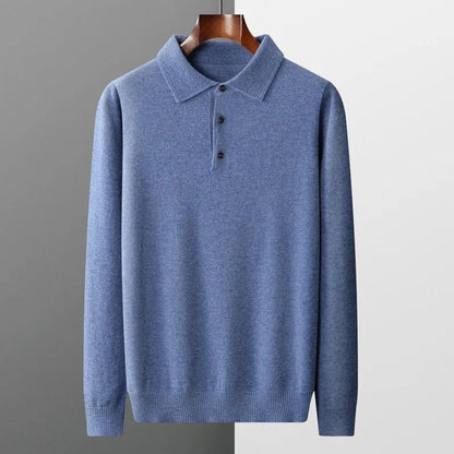Men's Polo Sweater with Knit Collar and Button Placket