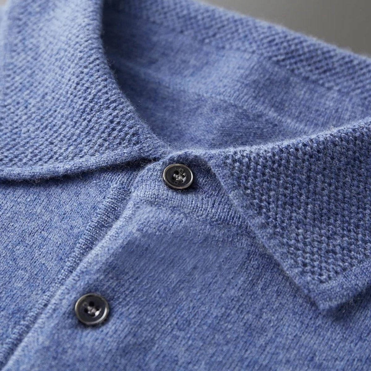 Men's Polo Sweater with Knit Collar and Button Placket