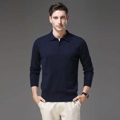 Men's Polo Sweater with Knit Collar and Button Placket