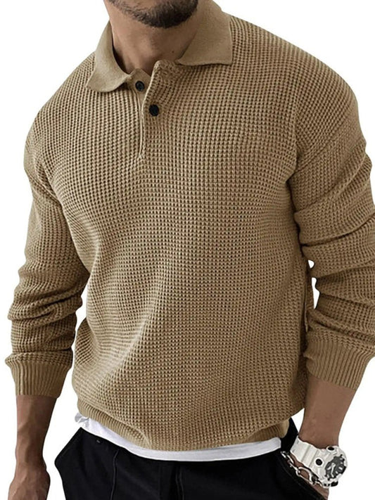 Men's Polo Sweater with Long Sleeves and Button Collar