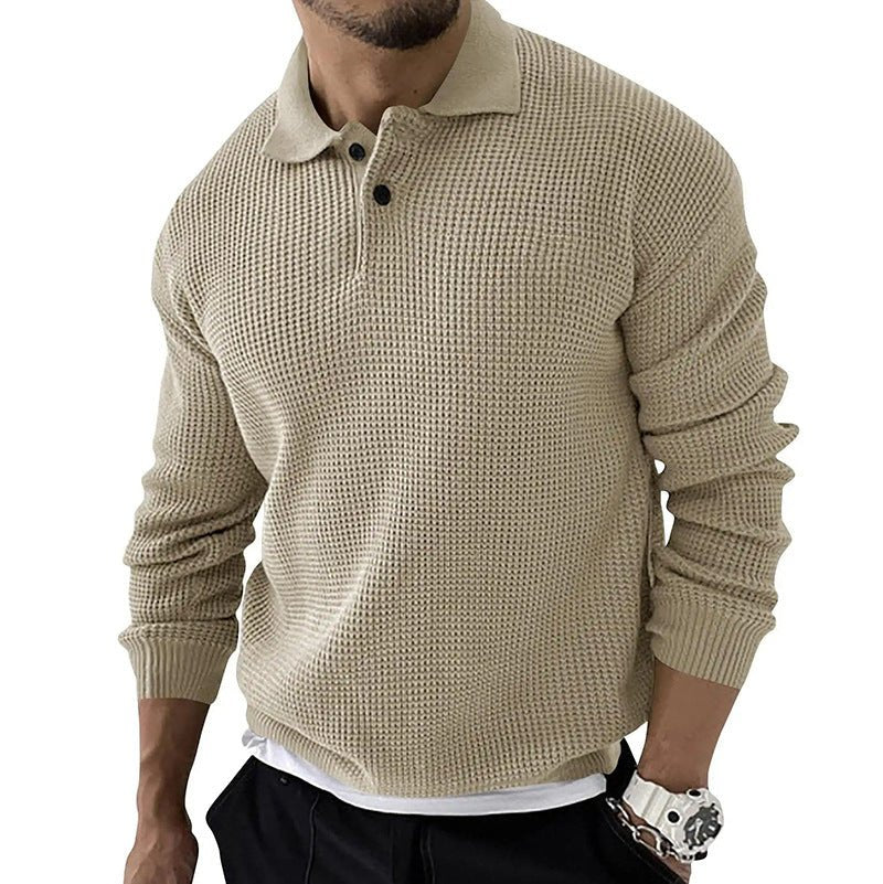 Men's Polo Sweater with Long Sleeves and Button Collar