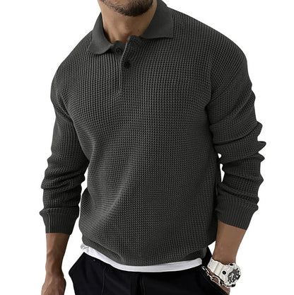 Men's Polo Sweater with Long Sleeves and Button Collar