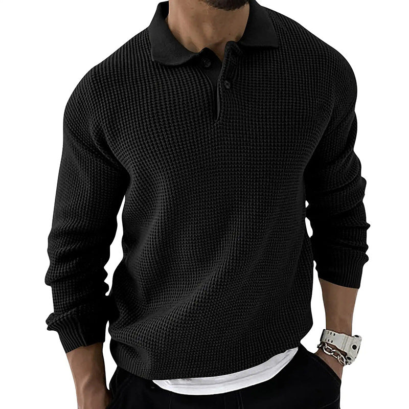 Men's Polo Sweater with Long Sleeves and Button Collar