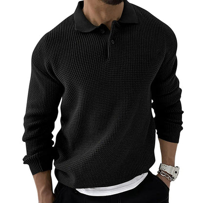 Men's Polo Sweater with Long Sleeves and Button Collar
