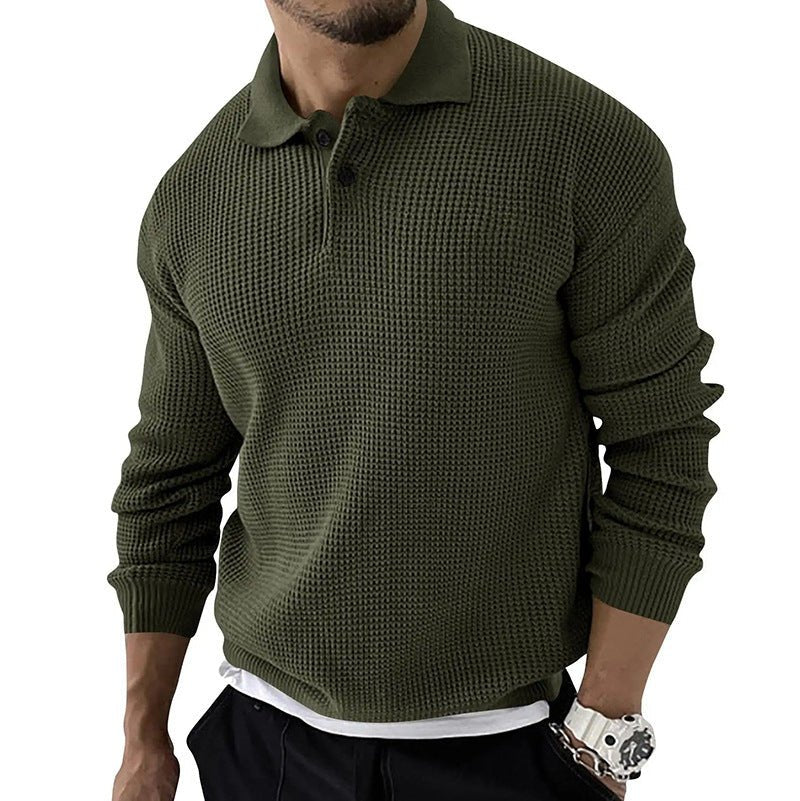 Men's Polo Sweater with Long Sleeves and Button Collar